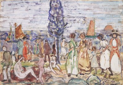 Plage avec arbre bleu - Maurice Brazil Prendergast